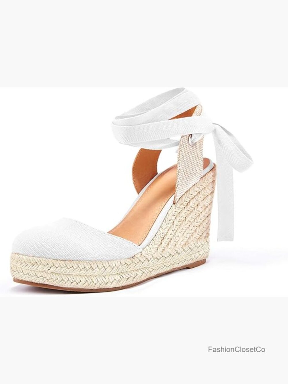 Women's Espadrille Wedge Sandals Lace Up Closed Toe Platform Ankle Wrap Casual